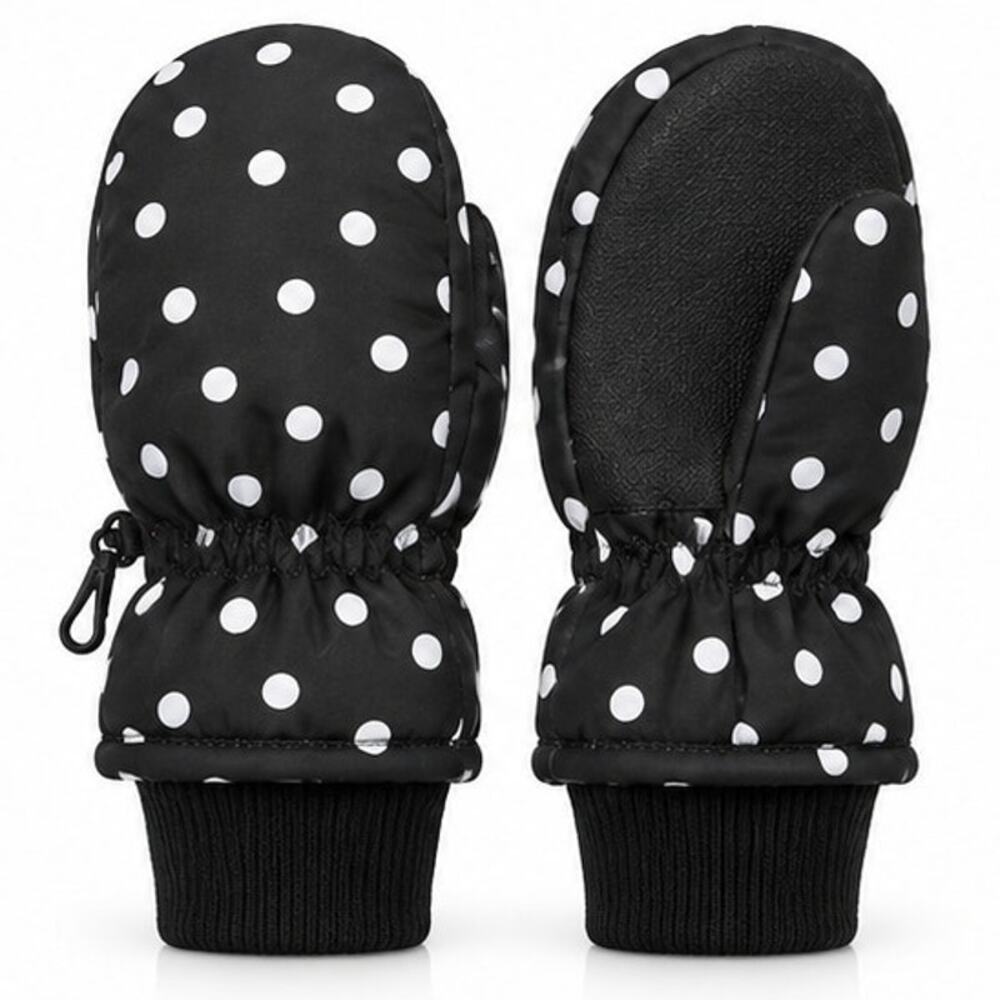 Kids Black White Polka Dot Snow Mittens 3M Thinsulate Winter Gloves